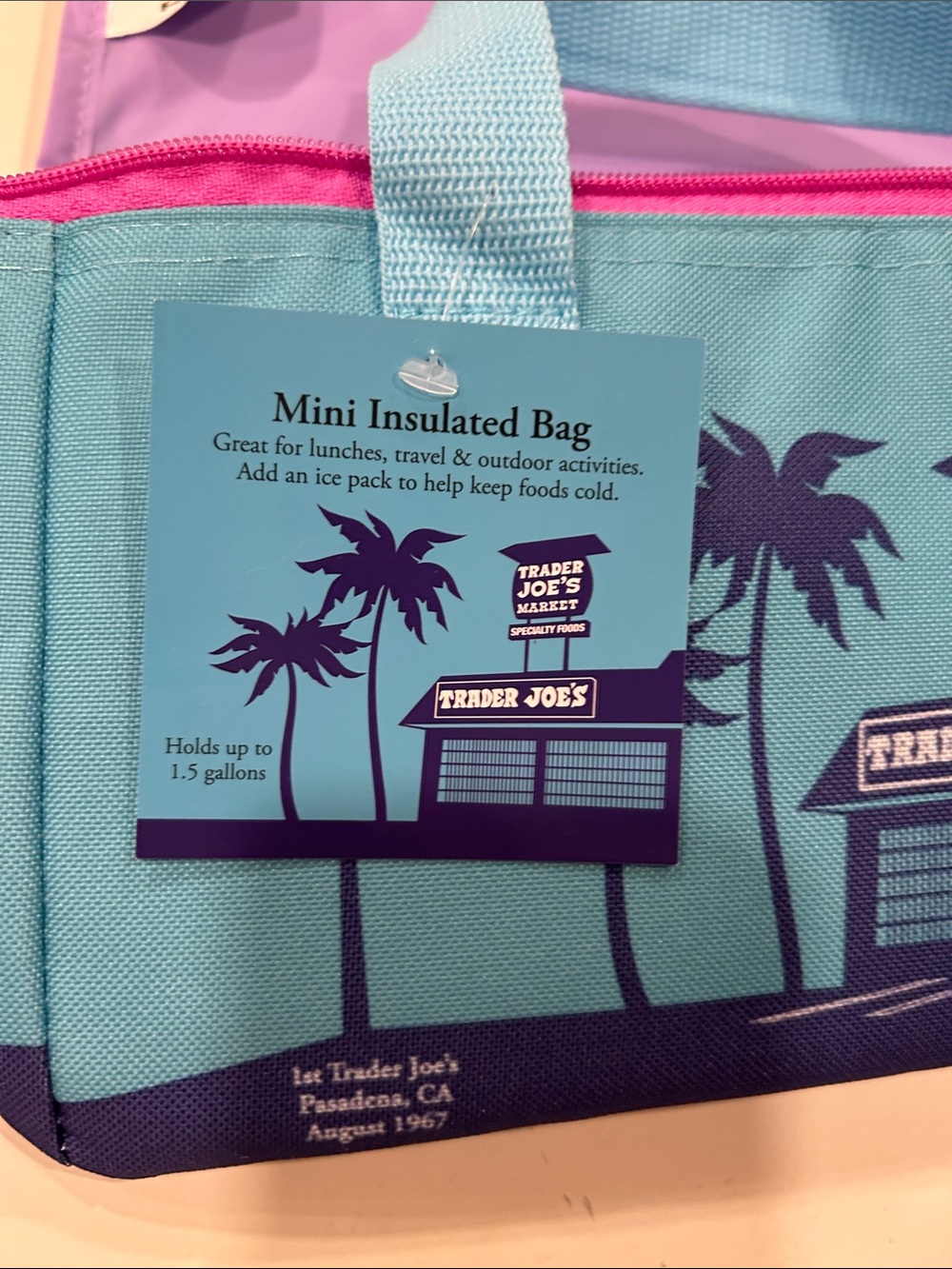 Trader Joe’s Teal & Purple Market Mini Insulated Tote Lunch Bag NWT - Picture 3 of 4